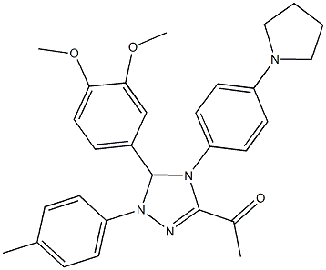 1-{5-(3,4-dimethoxyphenyl)-1-(4-methylphenyl)-4-[4-(1-pyrrolidinyl)phenyl]-4,5-dihydro-1H-1,2,4-triazol-3-yl}ethanone Struktur