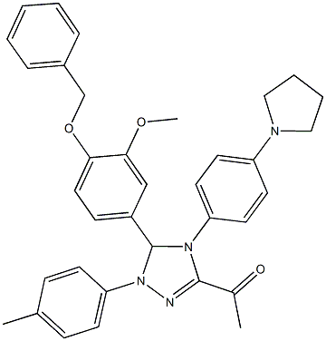 1-{5-[4-(benzyloxy)-3-methoxyphenyl]-1-(4-methylphenyl)-4-[4-(1-pyrrolidinyl)phenyl]-4,5-dihydro-1H-1,2,4-triazol-3-yl}ethanone Struktur