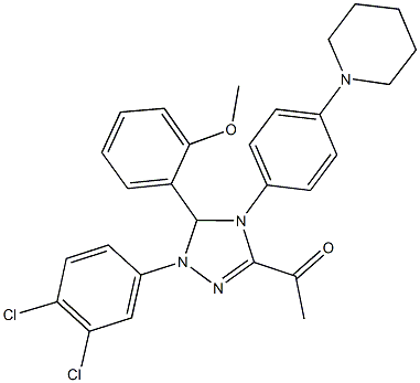 1-{1-(3,4-dichlorophenyl)-5-(2-methoxyphenyl)-4-[4-(1-piperidinyl)phenyl]-4,5-dihydro-1H-1,2,4-triazol-3-yl}ethanone Struktur