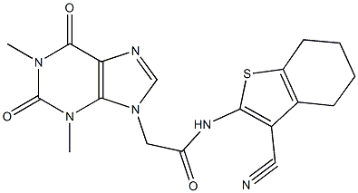 N-(3-cyano-4,5,6,7-tetrahydro-1-benzothien-2-yl)-2-(1,3-dimethyl-2,6-dioxo-1,2,3,6-tetrahydro-9H-purin-9-yl)acetamide Struktur