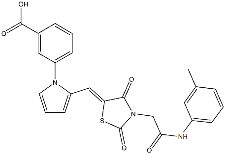 3-[2-({2,4-dioxo-3-[2-oxo-2-(3-toluidino)ethyl]-1,3-thiazolidin-5-ylidene}methyl)-1H-pyrrol-1-yl]benzoic acid Struktur