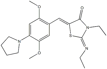 5-[2,5-dimethoxy-4-(1-pyrrolidinyl)benzylidene]-3-ethyl-2-(ethylimino)-1,3-thiazolidin-4-one Struktur