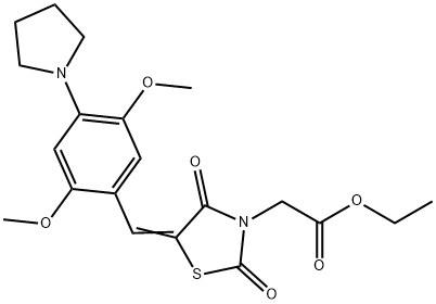 ethyl {5-[2,5-dimethoxy-4-(1-pyrrolidinyl)benzylidene]-2,4-dioxo-1,3-thiazolidin-3-yl}acetate Struktur