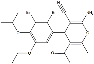 5-acetyl-2-amino-4-(2,3-dibromo-5-ethoxy-4-isopropoxyphenyl)-6-methyl-4H-pyran-3-carbonitrile Struktur