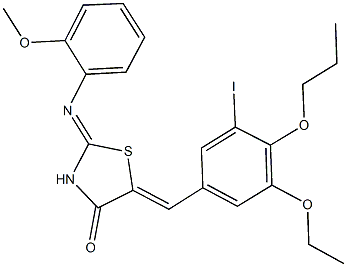 5-(3-ethoxy-5-iodo-4-propoxybenzylidene)-2-[(2-methoxyphenyl)imino]-1,3-thiazolidin-4-one Struktur