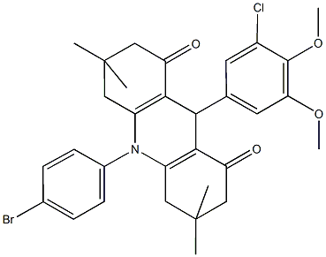 10-(4-bromophenyl)-9-(3-chloro-4,5-dimethoxyphenyl)-3,3,6,6-tetramethyl-3,4,6,7,9,10-hexahydro-1,8(2H,5H)-acridinedione Struktur