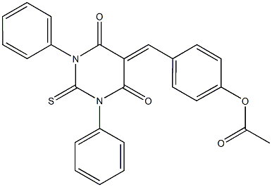 4-[(4,6-dioxo-1,3-diphenyl-2-thioxotetrahydro-5(2H)-pyrimidinylidene)methyl]phenyl acetate Struktur