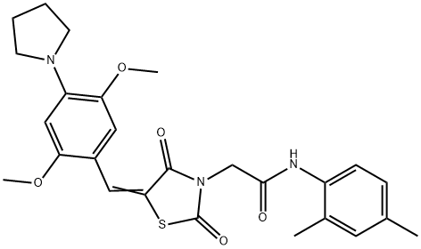 2-{5-[2,5-dimethoxy-4-(1-pyrrolidinyl)benzylidene]-2,4-dioxo-1,3-thiazolidin-3-yl}-N-(2,4-dimethylphenyl)acetamide Struktur