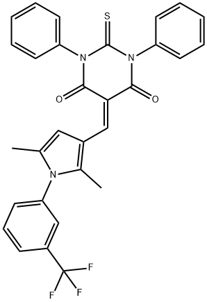 5-({2,5-dimethyl-1-[3-(trifluoromethyl)phenyl]-1H-pyrrol-3-yl}methylene)-1,3-diphenyl-2-thioxodihydropyrimidine-4,6(1H,5H)-dione Struktur