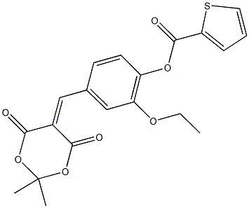 4-[(2,2-dimethyl-4,6-dioxo-1,3-dioxan-5-ylidene)methyl]-2-ethoxyphenyl thiophene-2-carboxylate Struktur