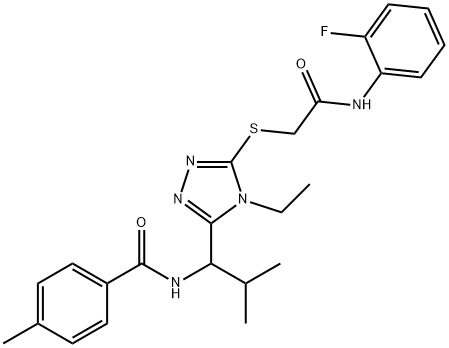 N-[1-(4-ethyl-5-{[2-(2-fluoroanilino)-2-oxoethyl]sulfanyl}-4H-1,2,4-triazol-3-yl)-2-methylpropyl]-4-methylbenzamide Struktur