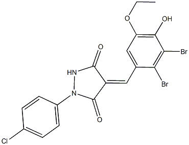 1-(4-chlorophenyl)-4-(2,3-dibromo-5-ethoxy-4-hydroxybenzylidene)-3,5-pyrazolidinedione Struktur