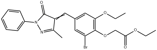 ethyl {2-bromo-6-ethoxy-4-[(3-methyl-5-oxo-1-phenyl-1,5-dihydro-4H-pyrazol-4-ylidene)methyl]phenoxy}acetate Struktur