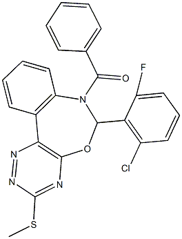 7-benzoyl-6-(2-chloro-6-fluorophenyl)-6,7-dihydro[1,2,4]triazino[5,6-d][3,1]benzoxazepin-3-yl methyl sulfide Struktur