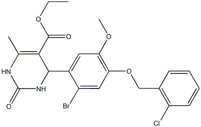 ethyl 4-{2-bromo-4-[(2-chlorobenzyl)oxy]-5-methoxyphenyl}-6-methyl-2-oxo-1,2,3,4-tetrahydro-5-pyrimidinecarboxylate Struktur