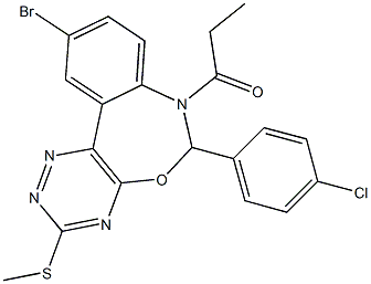 10-bromo-6-(4-chlorophenyl)-3-(methylsulfanyl)-7-propionyl-6,7-dihydro[1,2,4]triazino[5,6-d][3,1]benzoxazepine Struktur