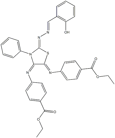 ethyl 4-({5-{[4-(ethoxycarbonyl)phenyl]imino}-2-[(2-hydroxybenzylidene)hydrazono]-3-phenyl-1,3-thiazolidin-4-ylidene}amino)benzoate Struktur