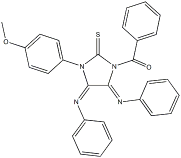 1-benzoyl-3-(4-methoxyphenyl)-4,5-bis(phenylimino)imidazolidine-2-thione Struktur