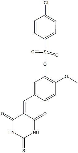 5-[(4,6-dioxo-2-thioxotetrahydropyrimidin-5(2H)-ylidene)methyl]-2-methoxyphenyl 4-chlorobenzenesulfonate Struktur