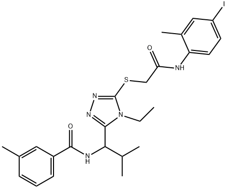 N-[1-(4-ethyl-5-{[2-(4-iodo-2-methylanilino)-2-oxoethyl]sulfanyl}-4H-1,2,4-triazol-3-yl)-2-methylpropyl]-3-methylbenzamide Struktur