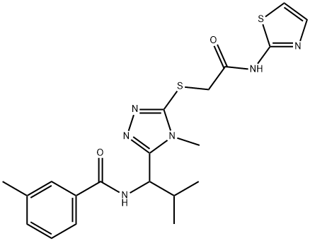 3-methyl-N-[2-methyl-1-(4-methyl-5-{[2-oxo-2-(1,3-thiazol-2-ylamino)ethyl]sulfanyl}-4H-1,2,4-triazol-3-yl)propyl]benzamide Struktur