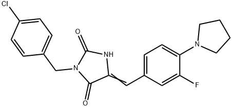 3-(4-chlorobenzyl)-5-[3-fluoro-4-(1-pyrrolidinyl)benzylidene]-2,4-imidazolidinedione Struktur