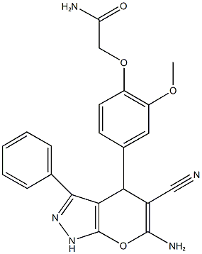 2-[4-(6-amino-5-cyano-3-phenyl-1,4-dihydropyrano[2,3-c]pyrazol-4-yl)-2-methoxyphenoxy]acetamide Struktur