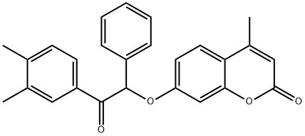 7-[2-(3,4-dimethylphenyl)-2-oxo-1-phenylethoxy]-4-methyl-2H-chromen-2-one Struktur