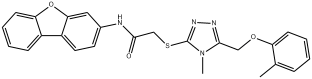 N-dibenzo[b,d]furan-3-yl-2-({4-methyl-5-[(2-methylphenoxy)methyl]-4H-1,2,4-triazol-3-yl}sulfanyl)acetamide Struktur