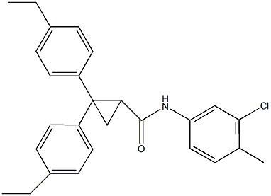 N-(3-chloro-4-methylphenyl)-2,2-bis(4-ethylphenyl)cyclopropanecarboxamide Struktur