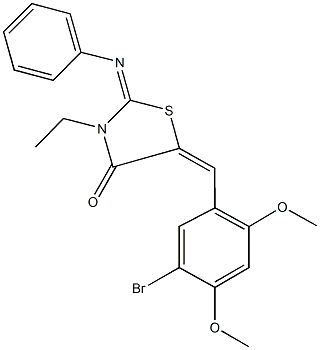 5-(5-bromo-2,4-dimethoxybenzylidene)-3-ethyl-2-(phenylimino)-1,3-thiazolidin-4-one Struktur