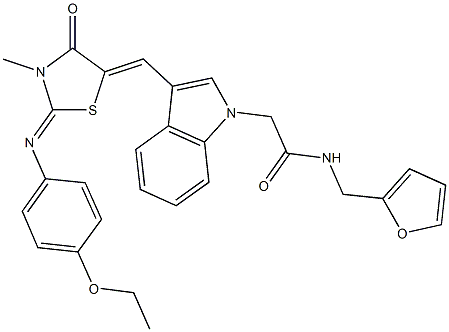 2-[3-({2-[(4-ethoxyphenyl)imino]-3-methyl-4-oxo-1,3-thiazolidin-5-ylidene}methyl)-1H-indol-1-yl]-N-(2-furylmethyl)acetamide Struktur