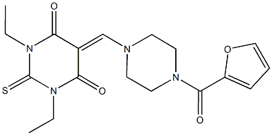 1,3-diethyl-5-{[4-(2-furoyl)-1-piperazinyl]methylene}-2-thioxodihydro-4,6(1H,5H)-pyrimidinedione Struktur