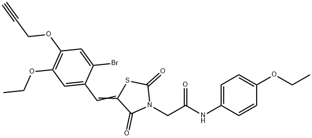 2-{5-[2-bromo-5-ethoxy-4-(2-propynyloxy)benzylidene]-2,4-dioxo-1,3-thiazolidin-3-yl}-N-(4-ethoxyphenyl)acetamide Struktur