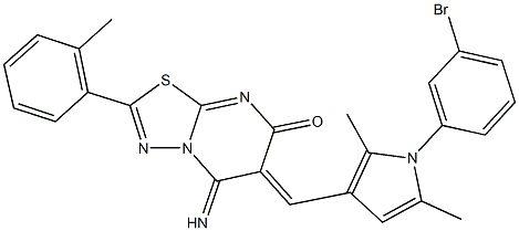 6-{[1-(3-bromophenyl)-2,5-dimethyl-1H-pyrrol-3-yl]methylene}-5-imino-2-(2-methylphenyl)-5,6-dihydro-7H-[1,3,4]thiadiazolo[3,2-a]pyrimidin-7-one Struktur