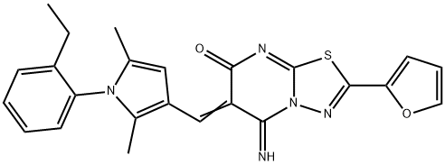 6-{[1-(2-ethylphenyl)-2,5-dimethyl-1H-pyrrol-3-yl]methylene}-2-(2-furyl)-5-imino-5,6-dihydro-7H-[1,3,4]thiadiazolo[3,2-a]pyrimidin-7-one Struktur