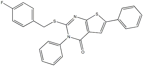 2-[(4-fluorobenzyl)sulfanyl]-3,6-diphenylthieno[2,3-d]pyrimidin-4(3H)-one Struktur