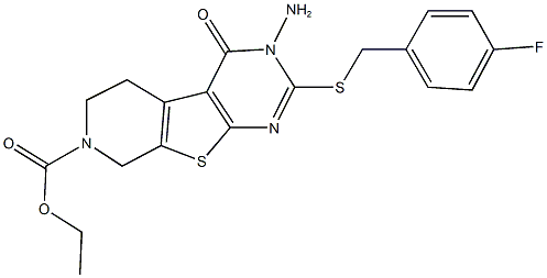 ethyl 3-amino-2-[(4-fluorobenzyl)sulfanyl]-4-oxo-3,5,6,8-tetrahydropyrido[4',3':4,5]thieno[2,3-d]pyrimidine-7(4H)-carboxylate Struktur