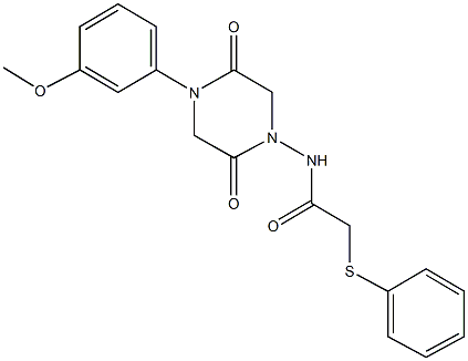 N-[4-(3-methoxyphenyl)-2,5-dioxo-1-piperazinyl]-2-(phenylsulfanyl)acetamide Struktur