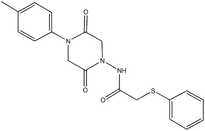 N-[4-(4-methylphenyl)-2,5-dioxo-1-piperazinyl]-2-(phenylsulfanyl)acetamide Struktur