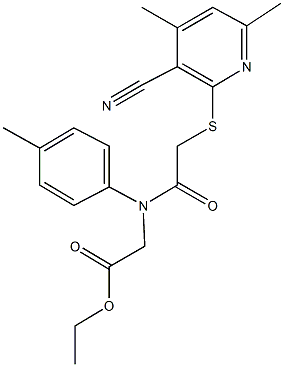 ethyl ({[(3-cyano-4,6-dimethyl-2-pyridinyl)sulfanyl]acetyl}-4-methylanilino)acetate Struktur