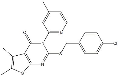 2-[(4-chlorobenzyl)sulfanyl]-5,6-dimethyl-3-(4-methyl-2-pyridinyl)thieno[2,3-d]pyrimidin-4(3H)-one Struktur