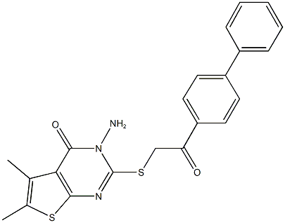 3-amino-2-[(2-[1,1'-biphenyl]-4-yl-2-oxoethyl)sulfanyl]-5,6-dimethylthieno[2,3-d]pyrimidin-4(3H)-one Struktur