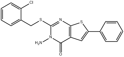 3-amino-2-[(2-chlorobenzyl)sulfanyl]-6-phenylthieno[2,3-d]pyrimidin-4(3H)-one Struktur