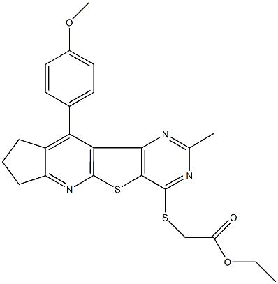 ethyl {[10-(4-methoxyphenyl)-2-methyl-8,9-dihydro-7H-cyclopenta[5',6']pyrido[3',2':4,5]thieno[3,2-d]pyrimidin-4-yl]sulfanyl}acetate Struktur