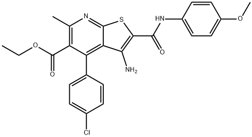 ethyl 3-amino-4-(4-chlorophenyl)-2-[(4-methoxyanilino)carbonyl]-6-methylthieno[2,3-b]pyridine-5-carboxylate Struktur