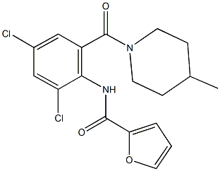 N-{2,4-dichloro-6-[(4-methyl-1-piperidinyl)carbonyl]phenyl}-2-furamide Struktur