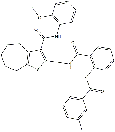 N-(2-methoxyphenyl)-2-({2-[(3-methylbenzoyl)amino]benzoyl}amino)-5,6,7,8-tetrahydro-4H-cyclohepta[b]thiophene-3-carboxamide Struktur