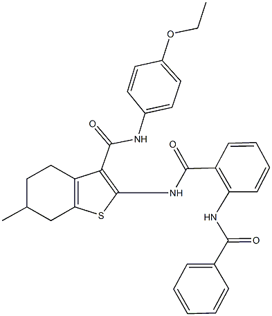 2-{[2-(benzoylamino)benzoyl]amino}-N-(4-ethoxyphenyl)-6-methyl-4,5,6,7-tetrahydro-1-benzothiophene-3-carboxamide Struktur