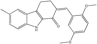 2-(2,5-dimethoxybenzylidene)-6-methyl-2,3,4,9-tetrahydro-1H-carbazol-1-one Struktur